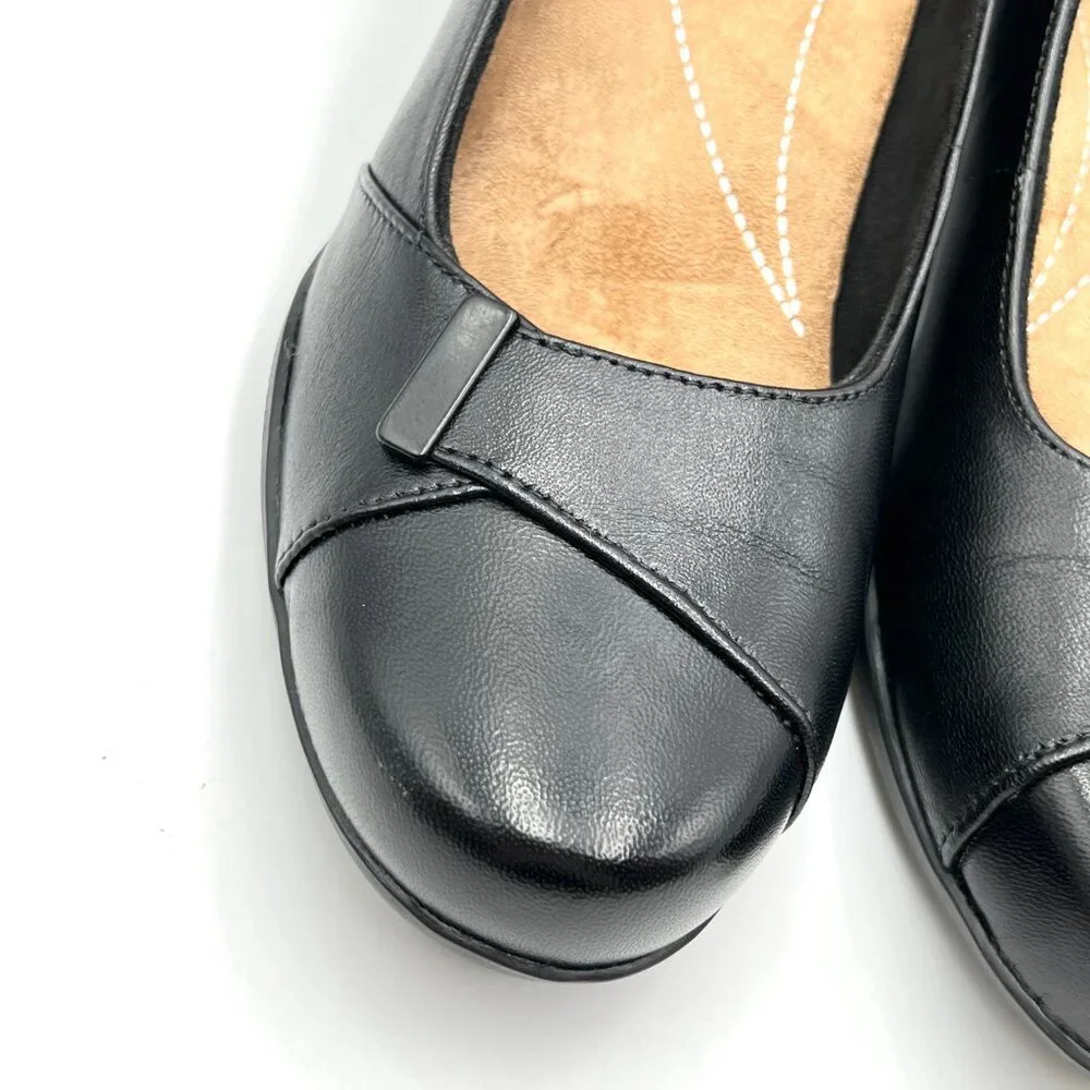 8N 8 NARROW‎ WIDTH Clarks Womens Rosalyn Belle Black Leather Pumps Heels Shoes